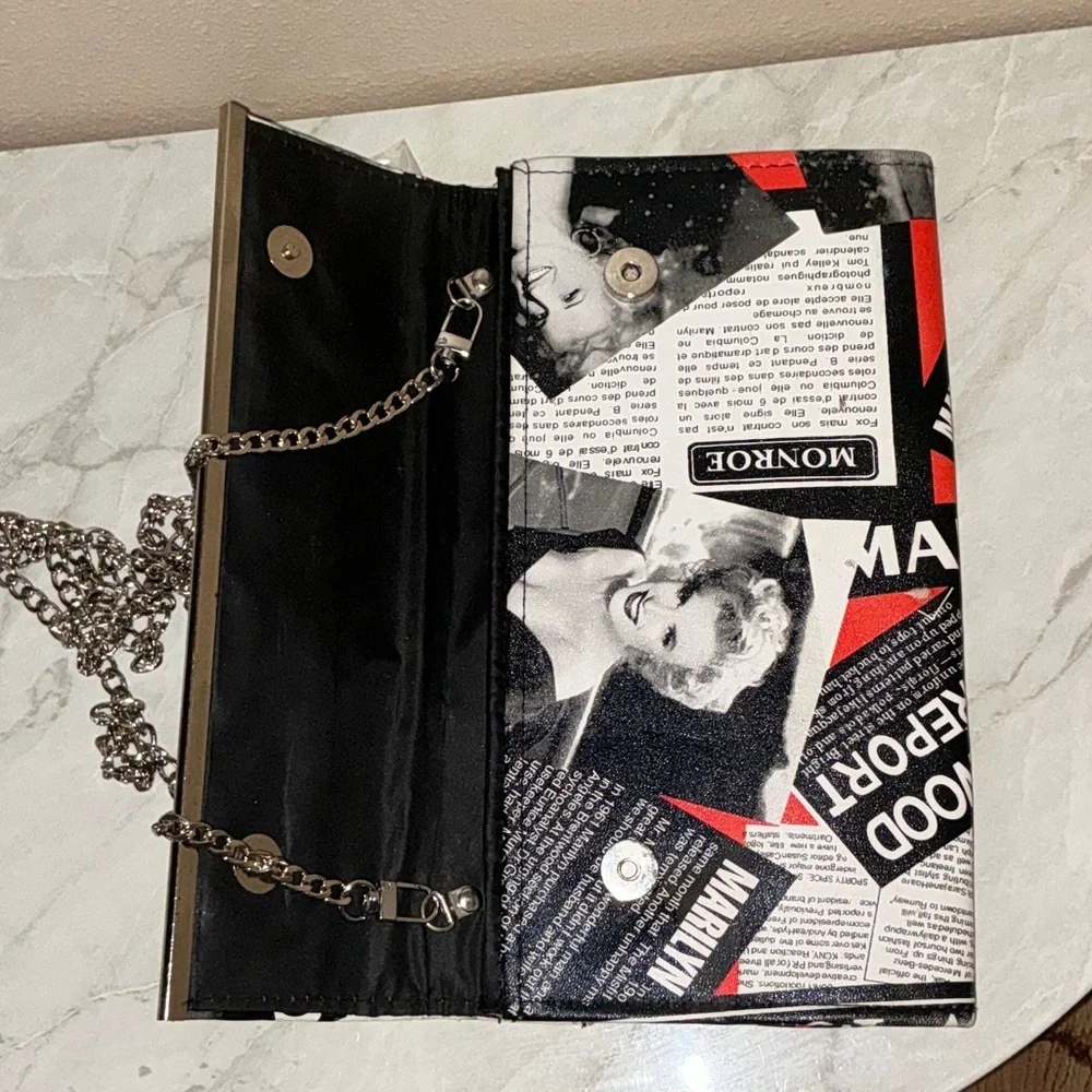 Marilyn Monroe Stylish Black and White Newspaper Clutch Bag.